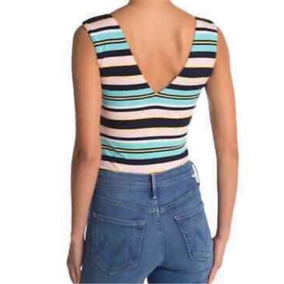 AFRM Pink, Black, and Teal Horizontally Striped Bodysuit Size M - Picture 6 of 9